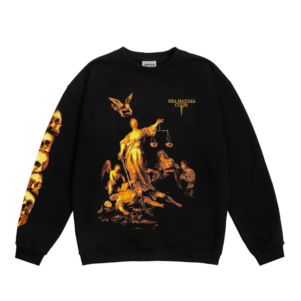 Streetwear Men Zipper Hoodie justice Graphic Print Zip Hooded Pullover Sweatshirt Hip Hop Jacket Y2K Coat Clothing Goth Top Punk