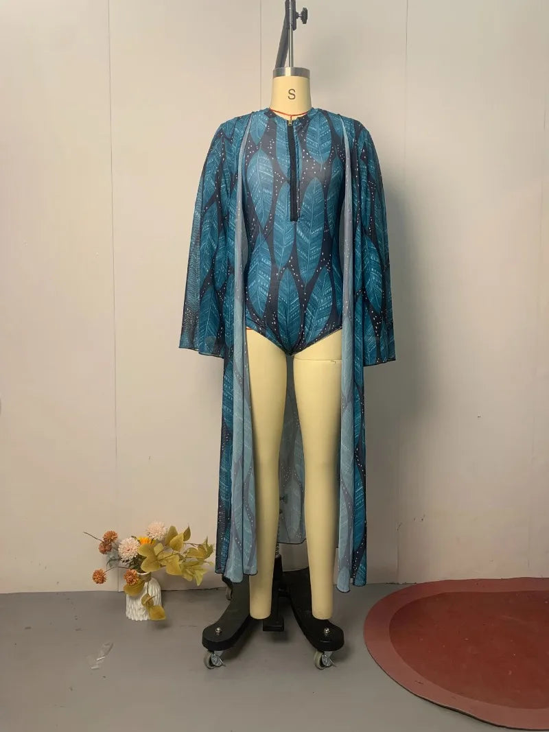 Women Vacation Beach Swimsuit Boho Long Sleeve Loose Robe Slim Corset Bodysuit Slit Pants 3 Piece Set Beach Wear Holiday Outfits