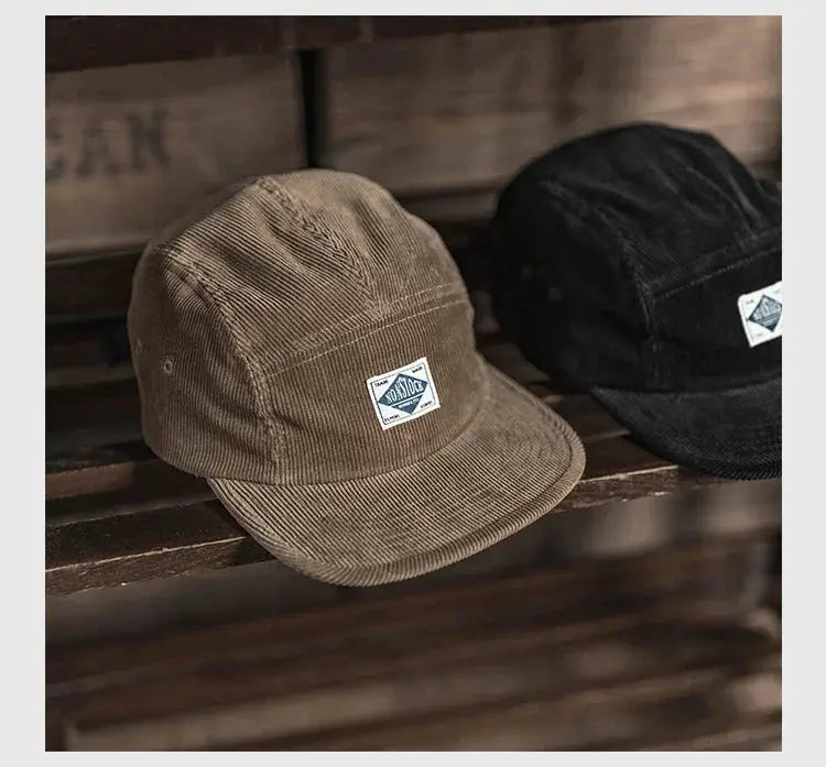 Non Stock 5 Panel Corduroy Hat with Snap Closure Baseball Cap Hip Hop Biker Board Cap BAZAARHUBO