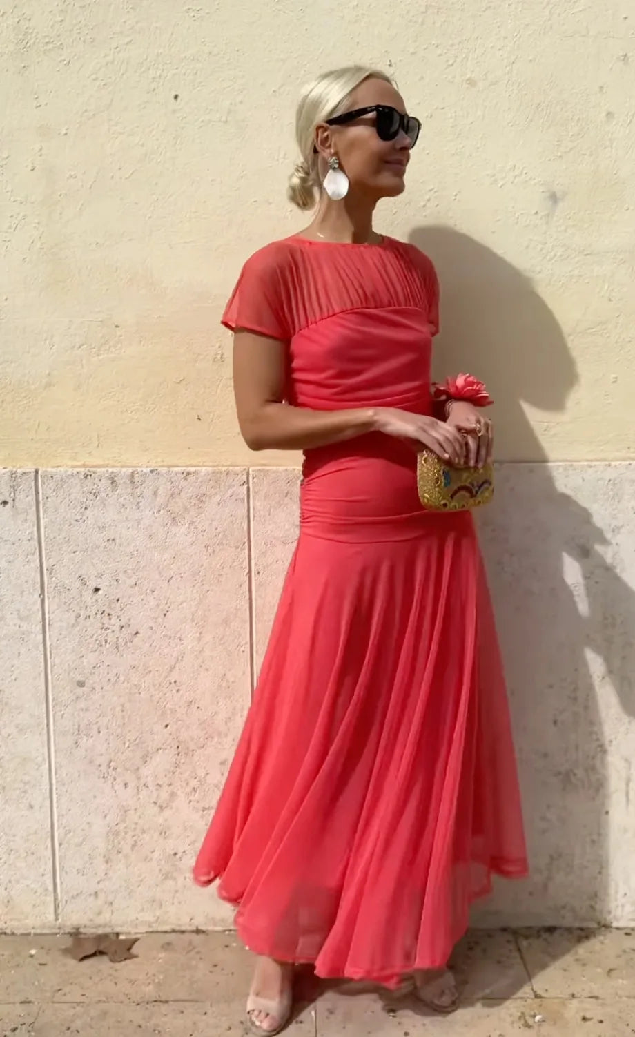 Foreign Style Streetwear For Woman Summer Streetwea O-neck Fashion Short Sleeves A-line Dresses Ladies Solid Big Hem Vestidos