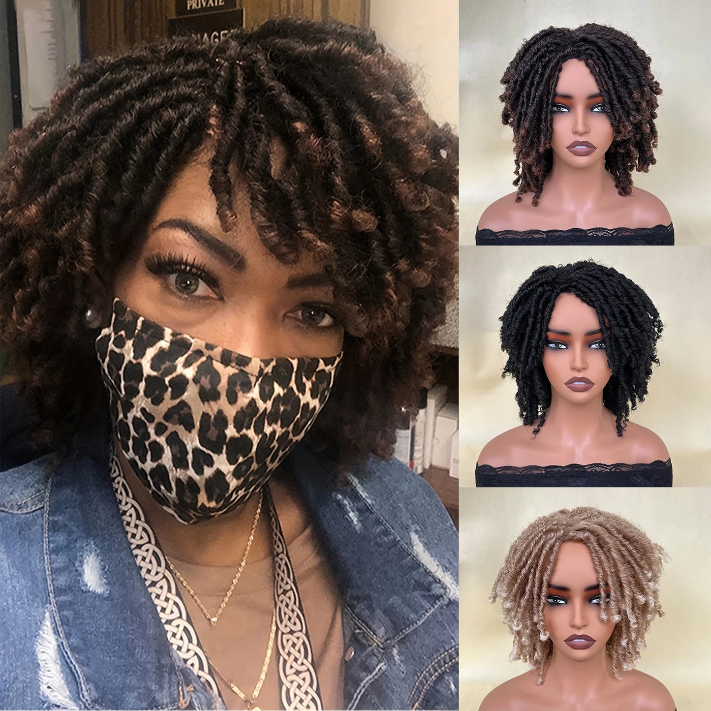 Short Dreadlock Wig Afro Crochet Twist Hair Wigs For Black Women Curly Synthetic Naturel Soft Faux Locs Wig