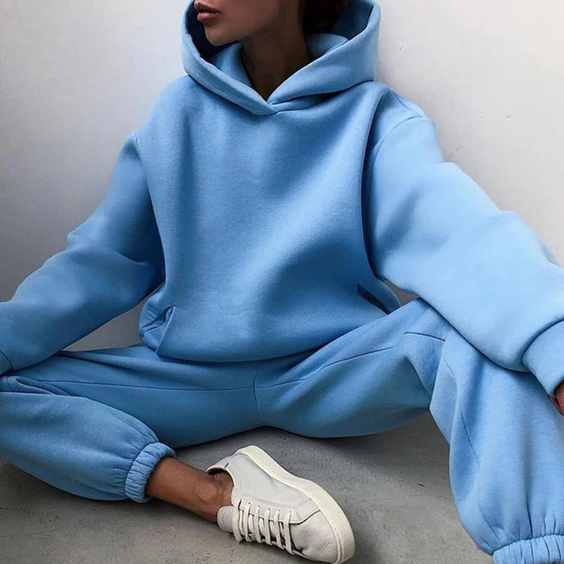 Women Two Piece Sets Tracksuit 2022 Autumn Casual Solid Long Sleeve Hoodie Sweatshirts Female Fashion Oversized Trouser Suits