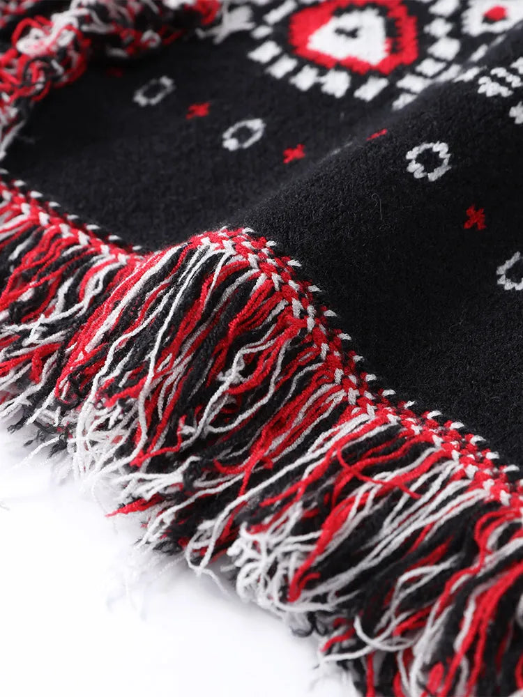 2026 Spring Tassel Knitted Jacquard Women's Cardigans Loose Patchwork V-neck Long Sleeve Thick Warm Sweater Lady New Knitwear