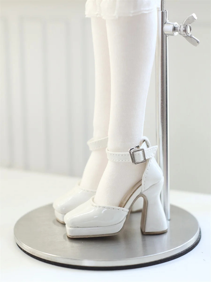 BJD Doll Shoes Toys GL/DFH 1/4 Girls High Heels Square Toe Pink White Black Soft Silk Elegant Glossy Leather Doll Accessories