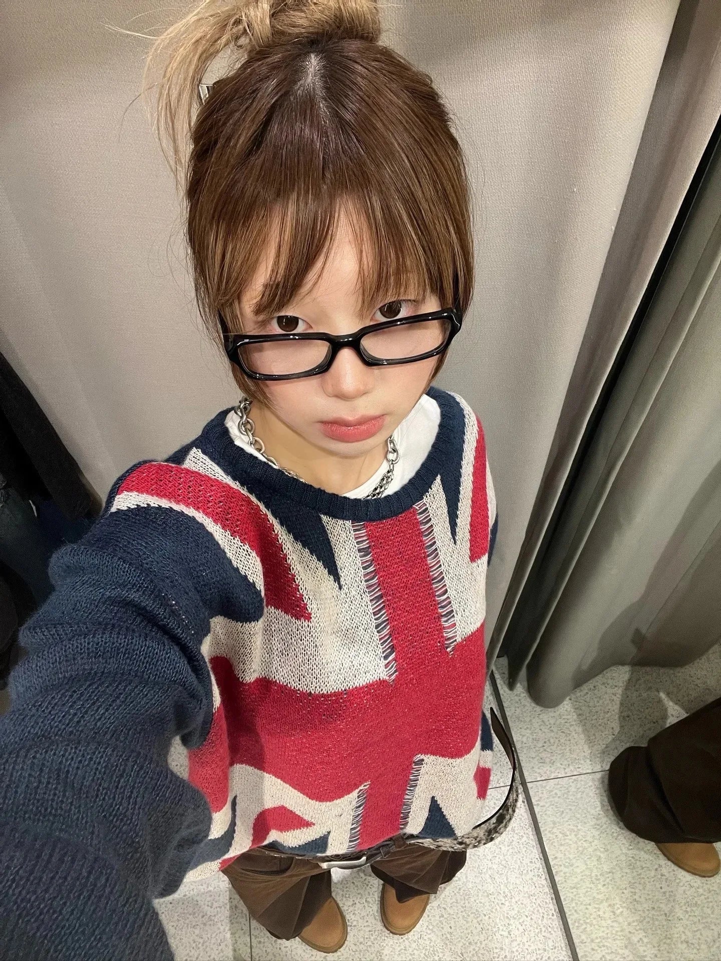 Y2K Unisex Union Jack Sweater, British Flag Graphic Long Sleeve Top, Casual Oversized Streetwear Knitted Jumper