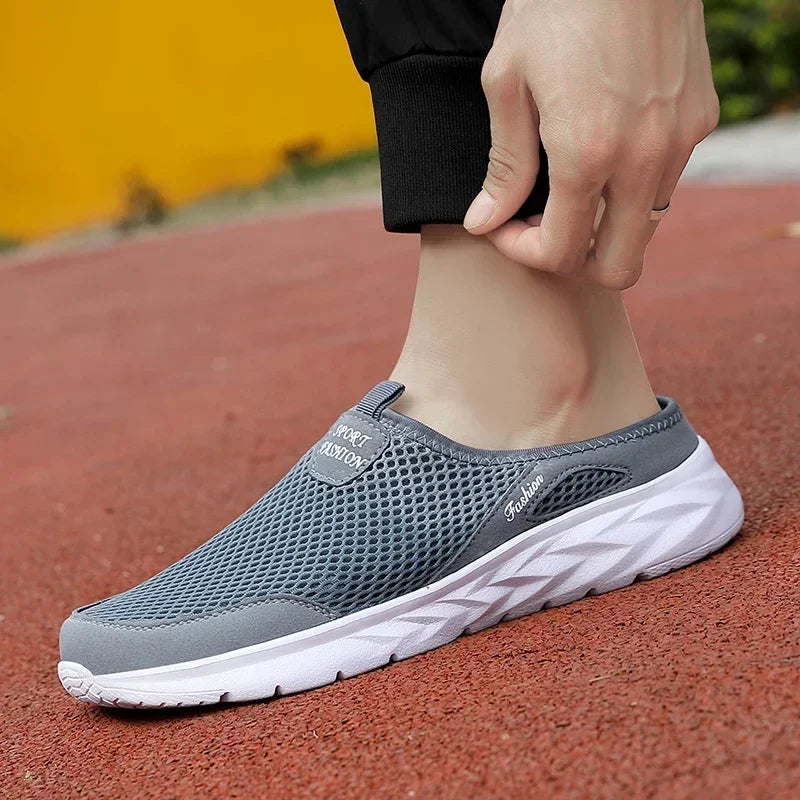Half Slippers Outdoor High Quality Anti-slip Men Leisure Shoes Mesh Breathable Soft Comfortable Flat-bottomed Slippers
