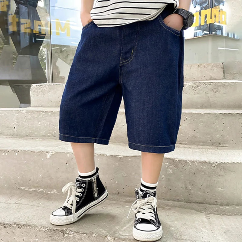 New Boys Summer Fashion Denim Shorts Kids Casual Loose Thin Knee-Length Trousers for 3-12 Years Teenager Outdoor Jeans Pants