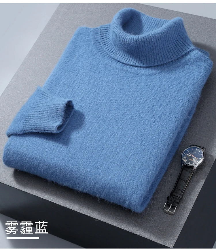 Men's 100% Mink Cashmere Sweater High Lapel Thick Knitted Pullover Casual Large Size Middle-Aged Sweater Autumn Winter New Tops