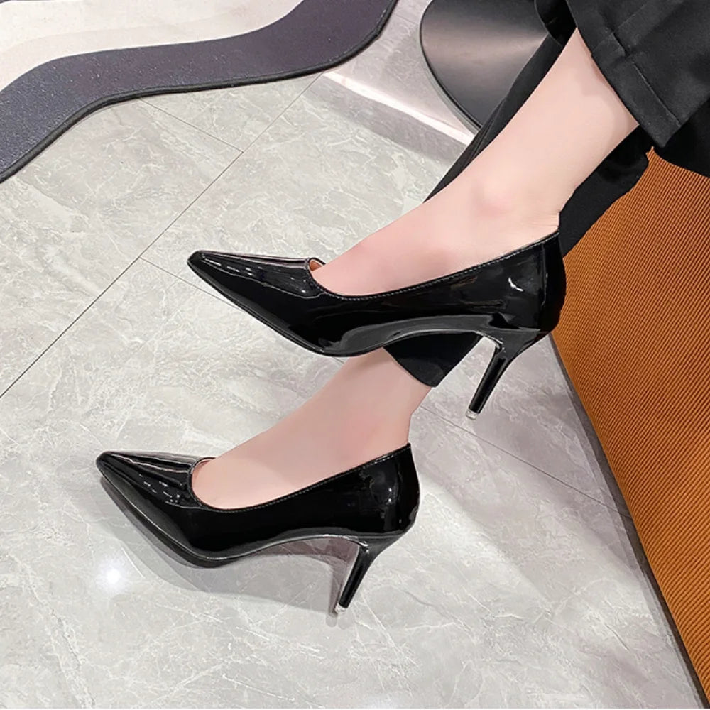 Sexy Black Sole Thin 6cm 8cm 10cm Heel High Heels Classic Style Black Office Work Shoes light Lady Pumps Plus Size 43