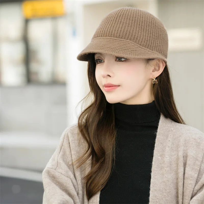 Winter Knitted Baseball Cap for Women's Caps Designer Head Solid Color Women's Knitted Hat Outdoor Casual Equestrian Hat Female BAZAARHUBO
