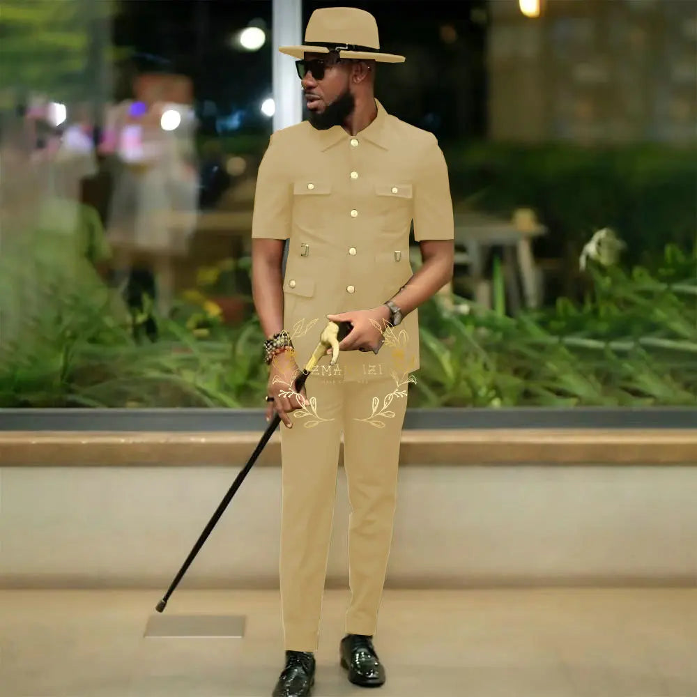 African Style Suits Men For Wedding Customized 2 Pieces Single Breasted Jacket Pants 2 Pieces Groom Tuxedos costume homme