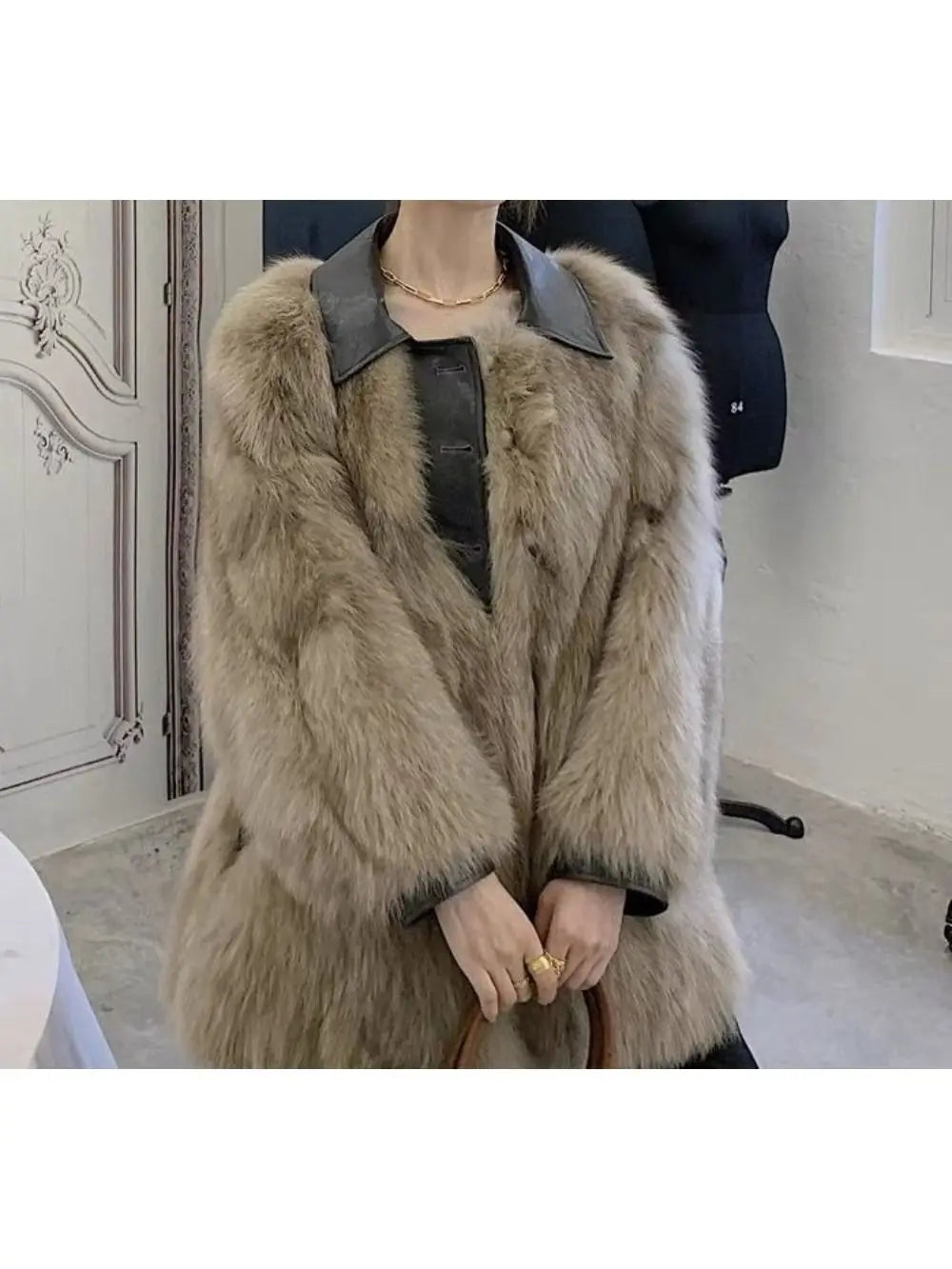 Fashionable Fuzzy Coat - Eco-friendly Fox Fur Coat for Women Young, Mid-length Style
