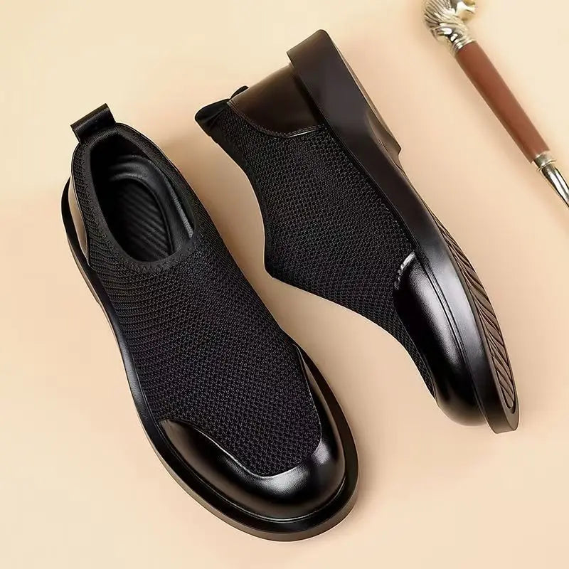 New Men's Summer Fashionable Large Casual Leather Shoes Breathable Mesh UK Versatile Business Simple Design