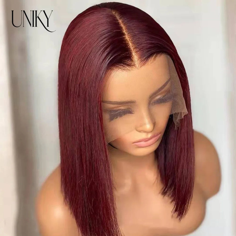Burgundy HD Transparent Lace Front Human Hair Wigs 99J Red Straight 13x4 Lace Front Wig For Women  4x4 Lace Closure Straight wig