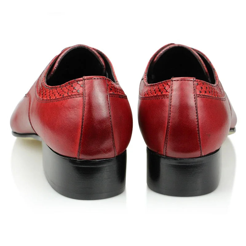 Luxury Wedding Red Shoes For Men Lace Up Fashion Derby Shoes Formal Business Office Genuine Leather Pointed Toe Dress Man Shoe