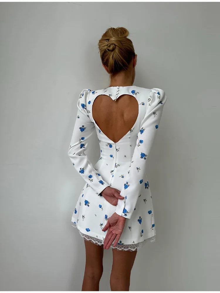 Chic Feminine Dress Floral Print Glamorous Vintage Lace Women Dresses Soft Elegant Stylish Sweet Date Casual Outfits