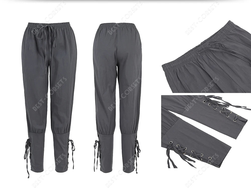 Medieval Pants for Men Costume Cosplay Renaissance Bandage Pants Gothic Trousers Plus Size Pirate Pants Brown Black