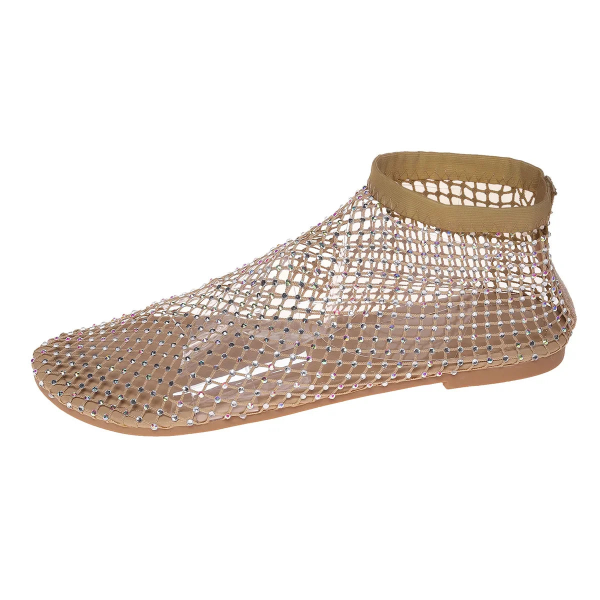 Summer Large Size Women Round Toe Flat Bottom Sandals Hollow Short Boots Water Diamond Sexy Flat Bottom Fashion Banquet Slippers