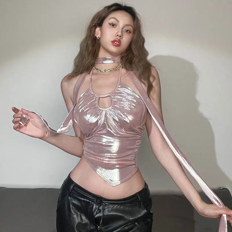 Sexy Backless Suspender Vest Women Punk Streetwear Hollow Design Party Top American Style Irregular Fashion
