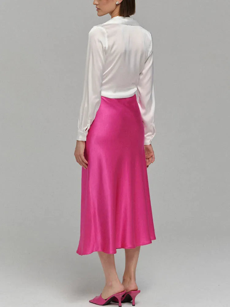 Elegant Women's Skirts High Waist Silk Satin A-line Skirt Lady Fashion Solid Color Purple Long Skirts for Women Fashion 2026
