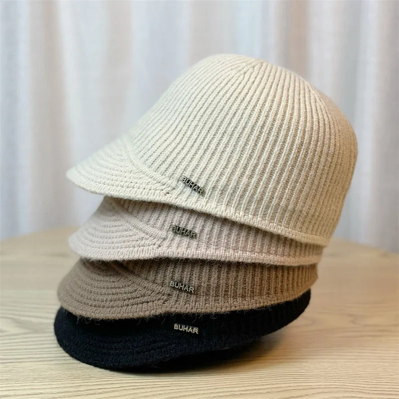 Winter Knitted Baseball Cap for Women's Caps Designer Head Solid Color Women's Knitted Hat Outdoor Casual Equestrian Hat Female BAZAARHUBO
