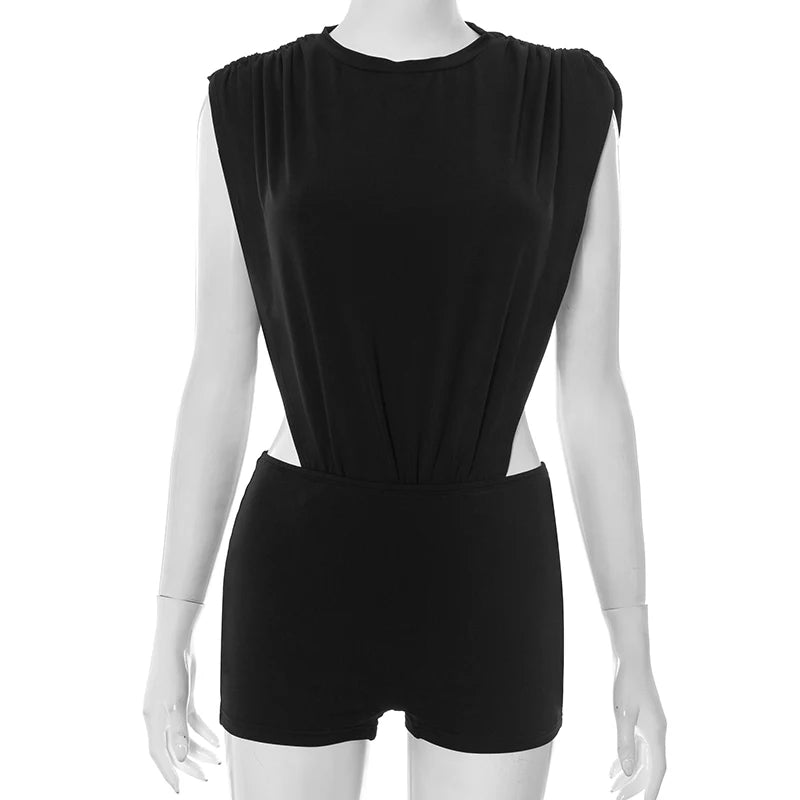 Nibber Coquette Women 2 Piece Bodysuit and Shorts Ruched Shoulders Clubwear