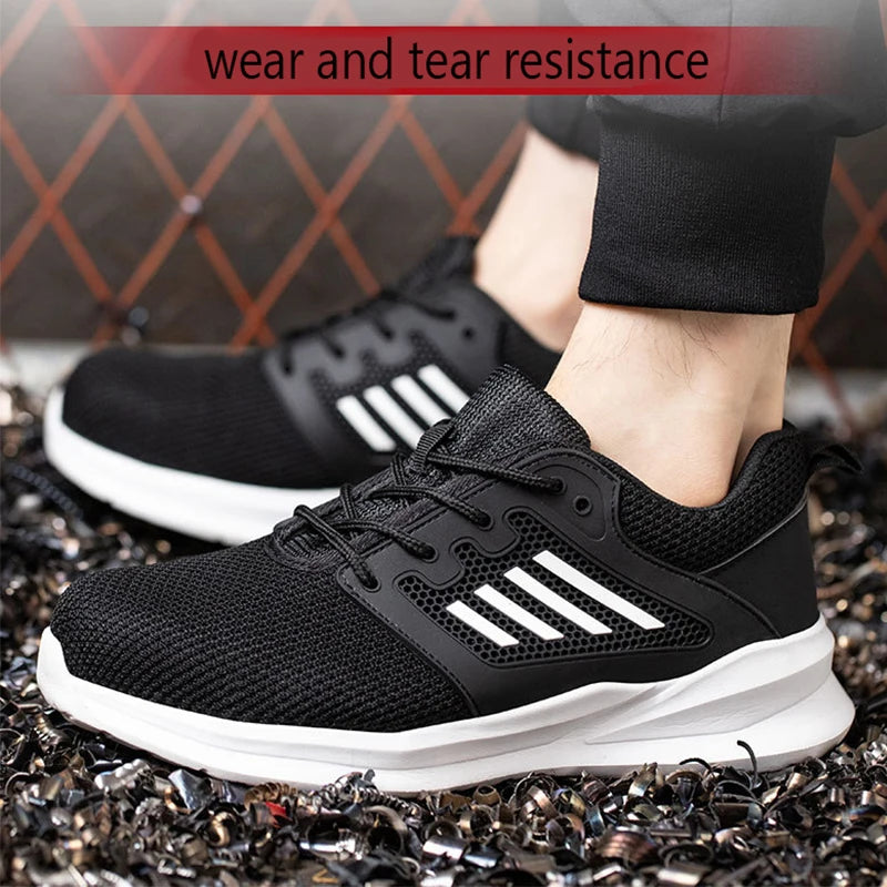 Safety Shoes for Men Steel Toe Safety Sneaker Anti-Smashing Black Work Boots Comfortable Wear-resisting Boots for Work as Hiking