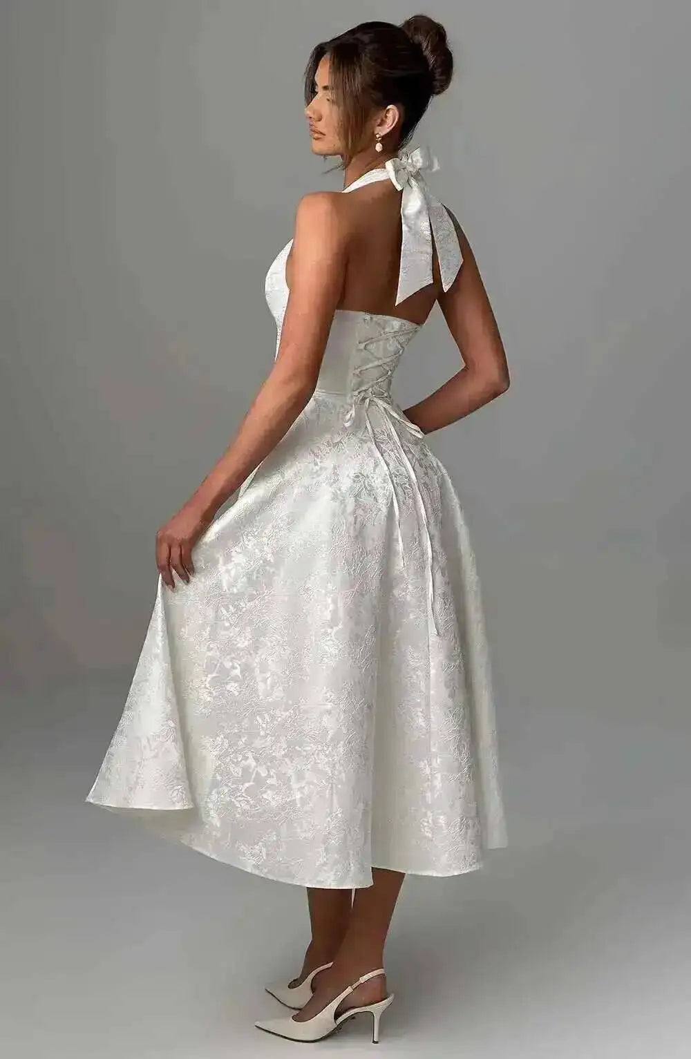 Giyu Club Evening Party Dresses Women 2025 Summer Sexy Bow Halter Long Dress Elegant Jacquard Lace Up Backless Birthday Robe