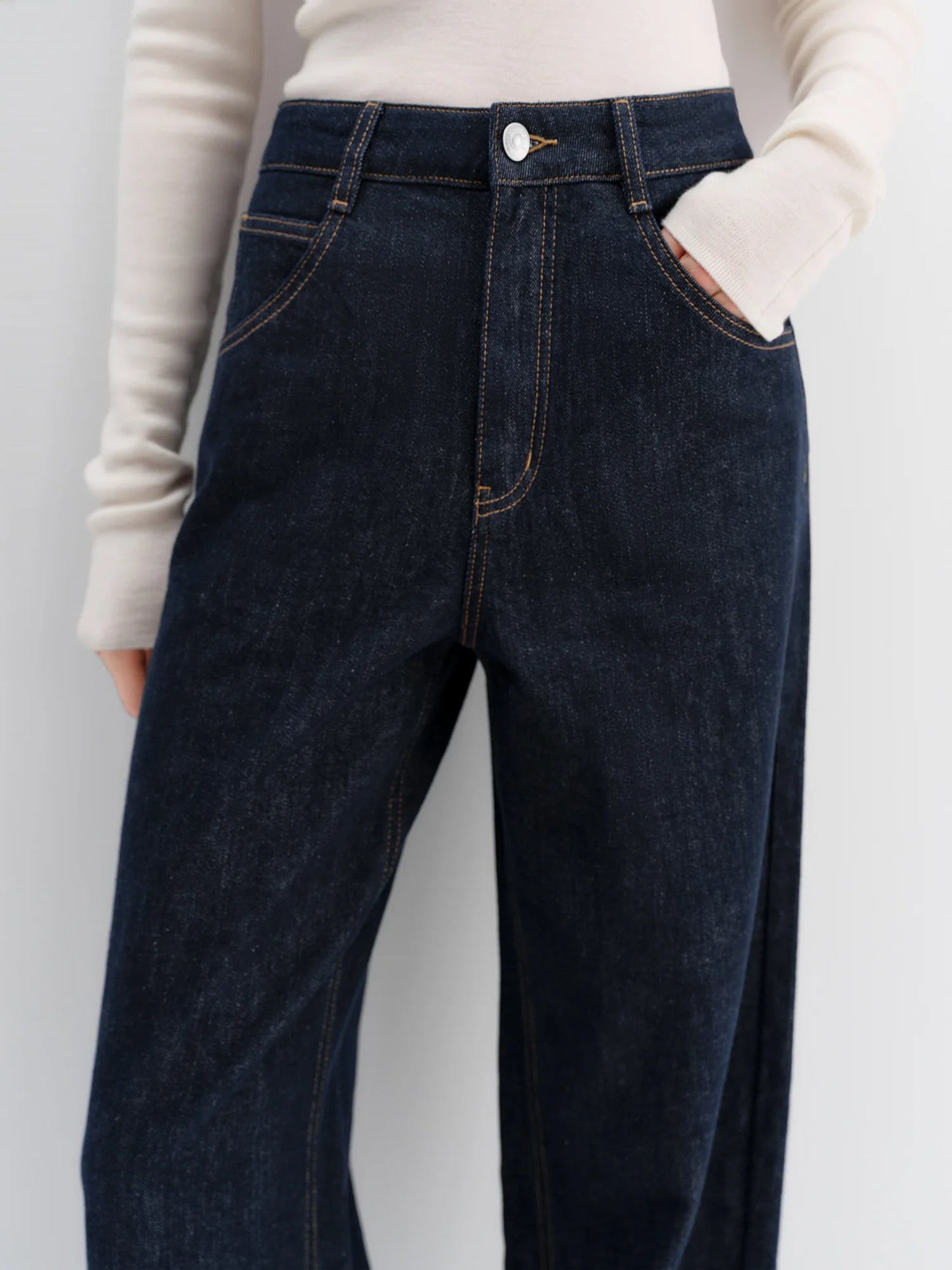 FSLE Straight High Waist Jeans for Women Winter Solid Simple All-match 2025 New Long and Short Versatile Pants Korean Style