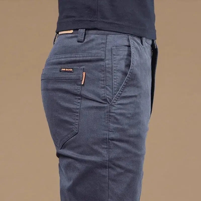 2025 Summer Thin Cotton Men's Casual Pants Trendy Versatile Elastic Light Business Trousers Work Formal Slim Straight Pants