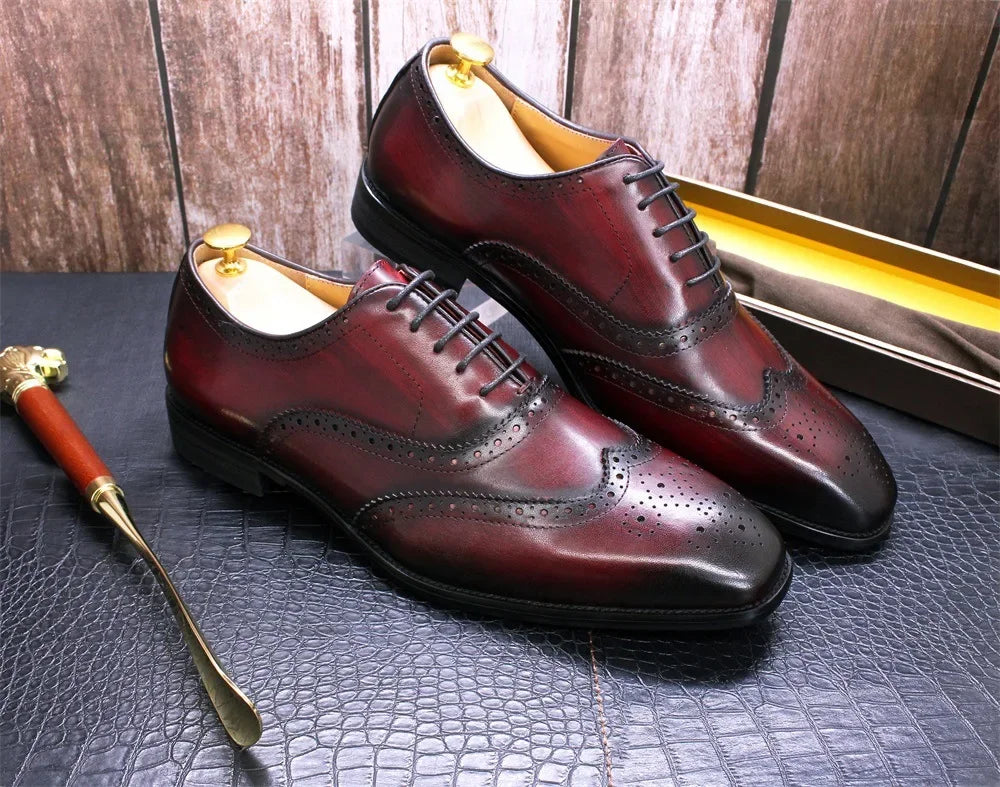 Noble Purple Handmade Mens Brogue Carved Leather Shoes Genuine Leather Men's Dress Shoes Classic Business Formal Shoes for Men