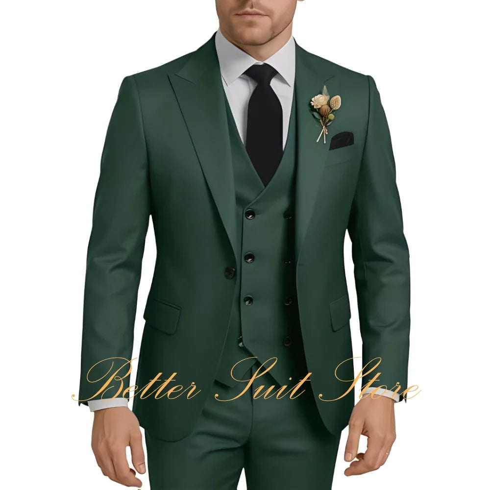 Men's Suits 3 Piece Set Wedding Groom Tuxedo Slim Fit Blazer Vest Pants One Button Jacket Formal Men Suit Set