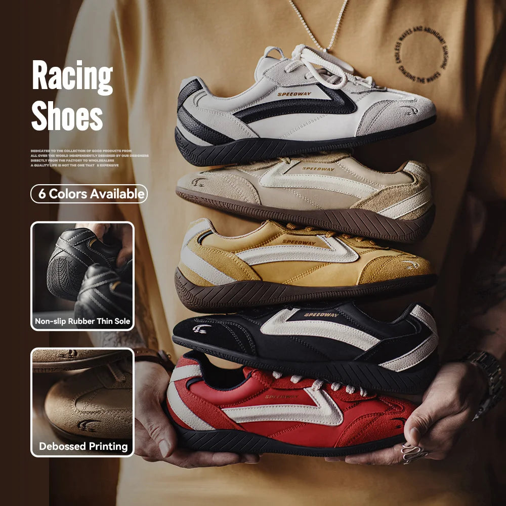 Maden Unisex Fall Vintage Patchwork Racing Shoes Breathable German Trainers Sneakers Thin Sole Casual Lace-Up Sport Winter Shoes