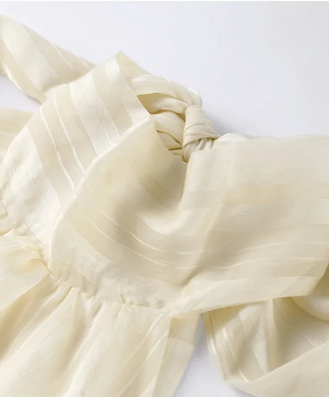 Stunning Shiny Ruffles Lace Up Mini Dress Women's Chic Loose Hollow Out A-line Pleated Vestidos 2026 New Lady Summer Party Gowns