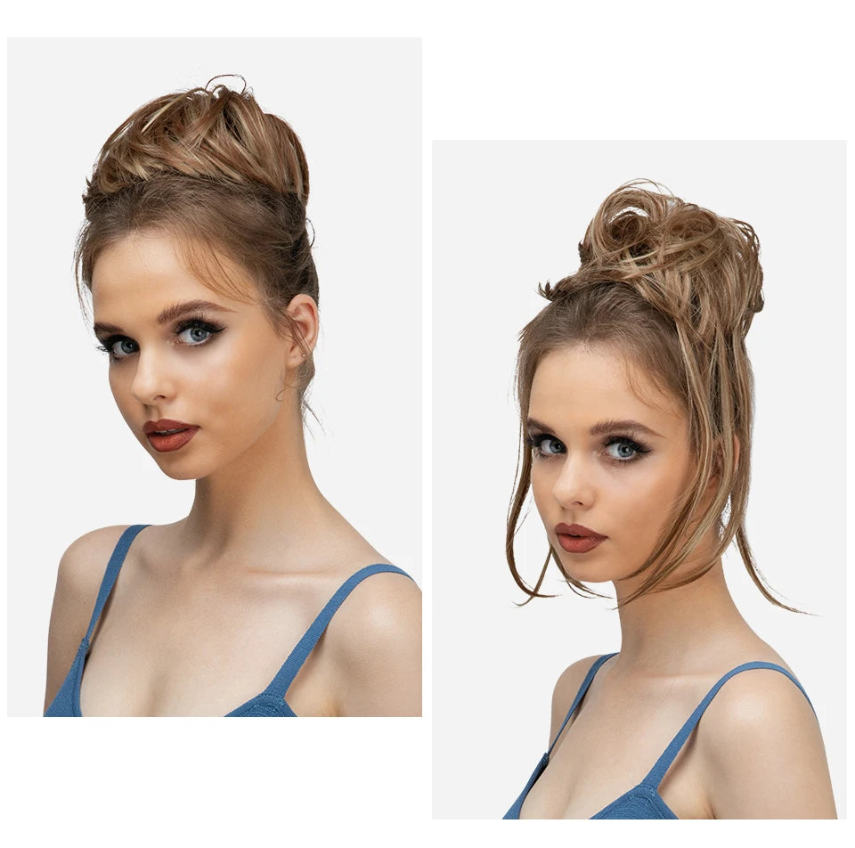 Synthetic Elastic Messy Bun Hairpieces Curly Scrunchie Black Blonde Brown Chignon Band Updo Donut For Women Natural Fake Hair