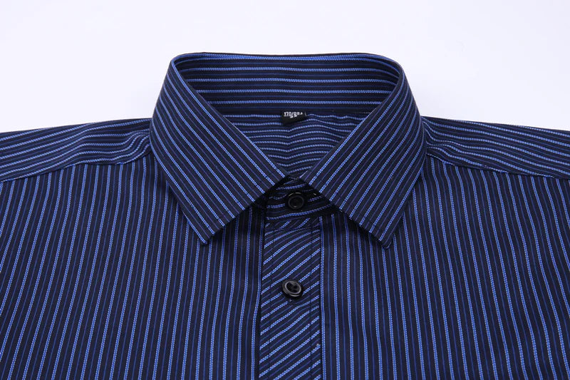 Quality Plus Size S To 8xl Formal Shirts for Men Striped Long Sleeved Non-iron Slim Fit Dress Shirts Twill Social Man's Clothing