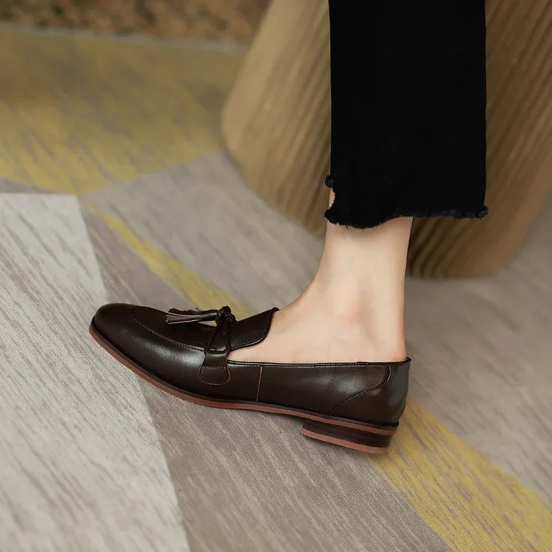 Women Casual Shoes Retro Bowknot Tassels Flat Shoes Korean Winter Fashion Elegant Round Toe Stiletto Pumps Party Dress Loafer