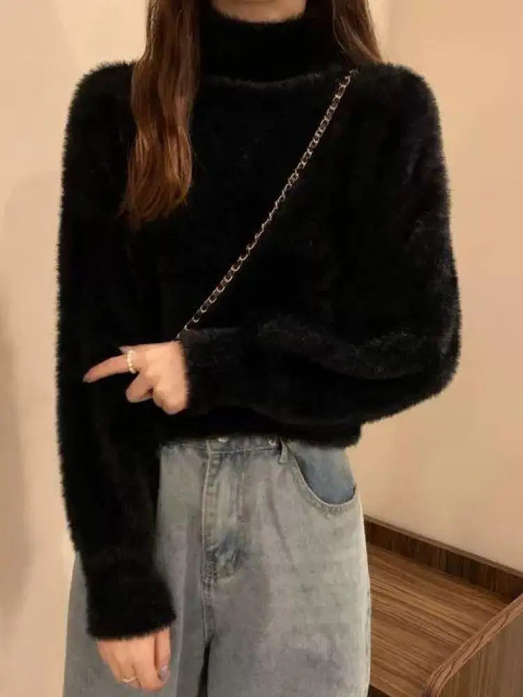 2026 Winter Imitate Mink Wool Hot Fleecing Female Turtleneck Elastic Casual Sweater Women Knitted Tops Pullovers Soft  Warm