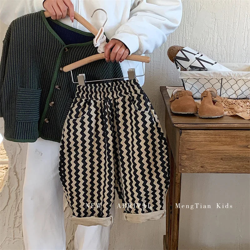 Children Clothing Kids Pants 2023 Spring and Autumn New Fashionable Korean Style Striped Casual Simple Baby Boys Harem Pants