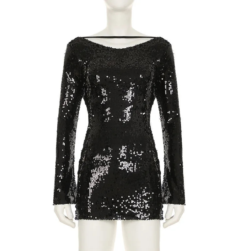 Hotties Sexy Nightclub Style Sequined Big Backless Sexy Butt-covering Short Skirt Pure Lust Sexy Woman Style Dress