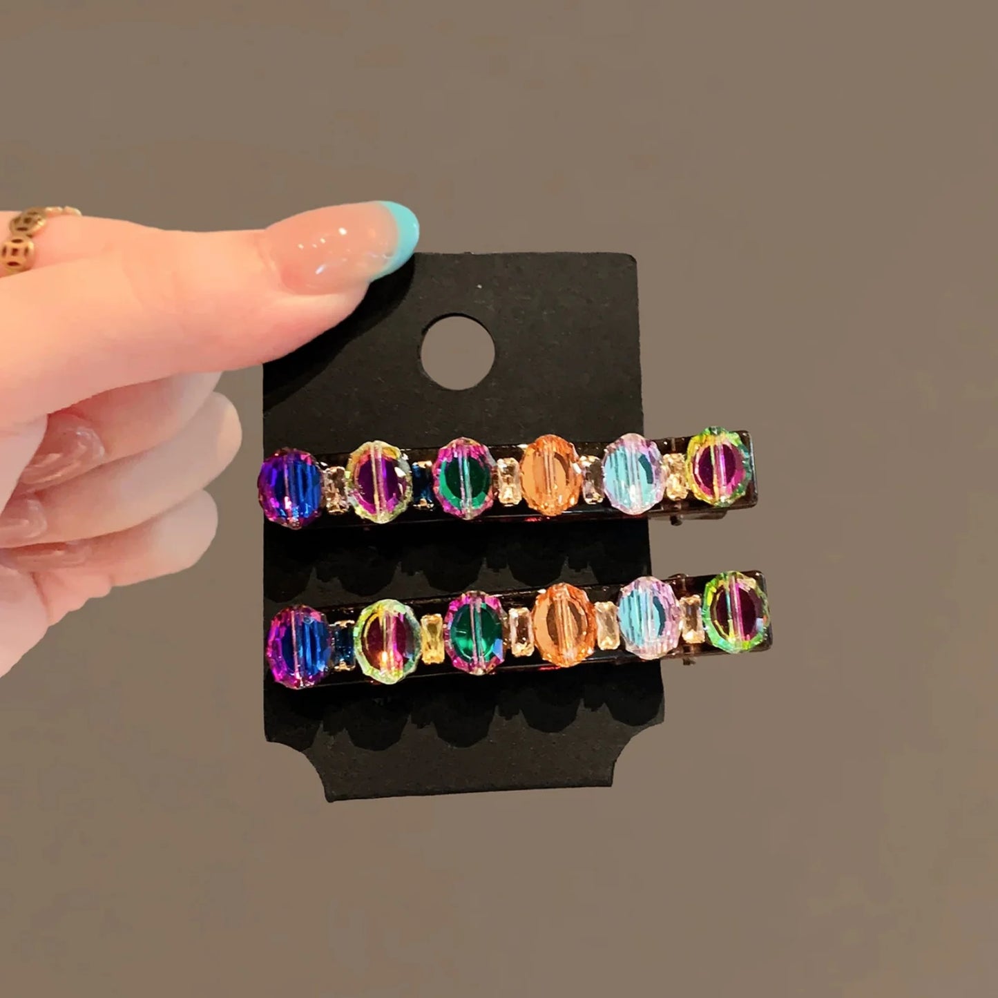 2Pcs Colorful Rhinestone Side Hair Clips for Women, Exquisite Light Luxury & Fashionable Versatile Design, High-End Bangs & Flya BAZAARHUBO