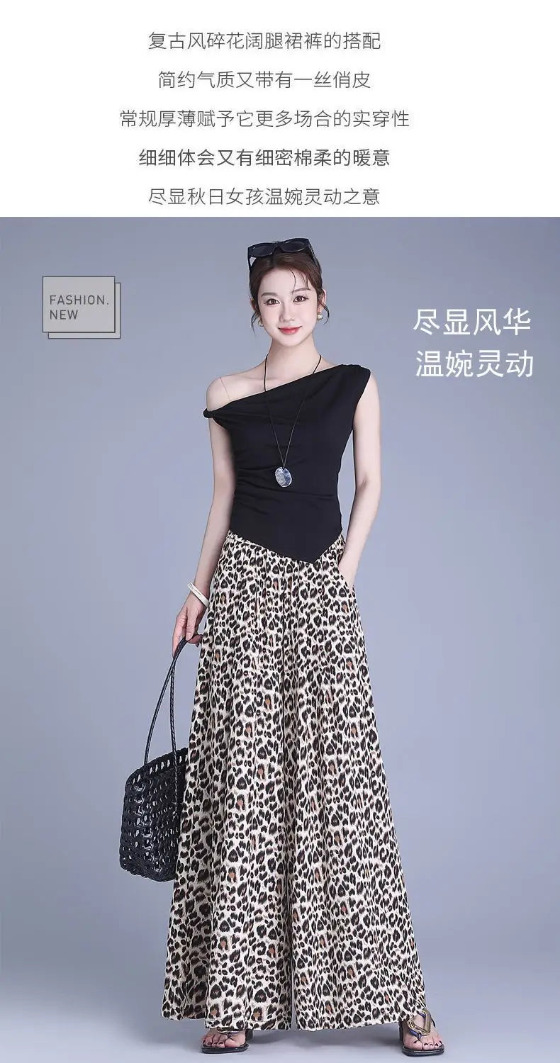 Trousers Chiffon Floral Skirts and Pants for Women in Summer New Thin High-waisted Ethnic Style Casual Wide-leg Pants