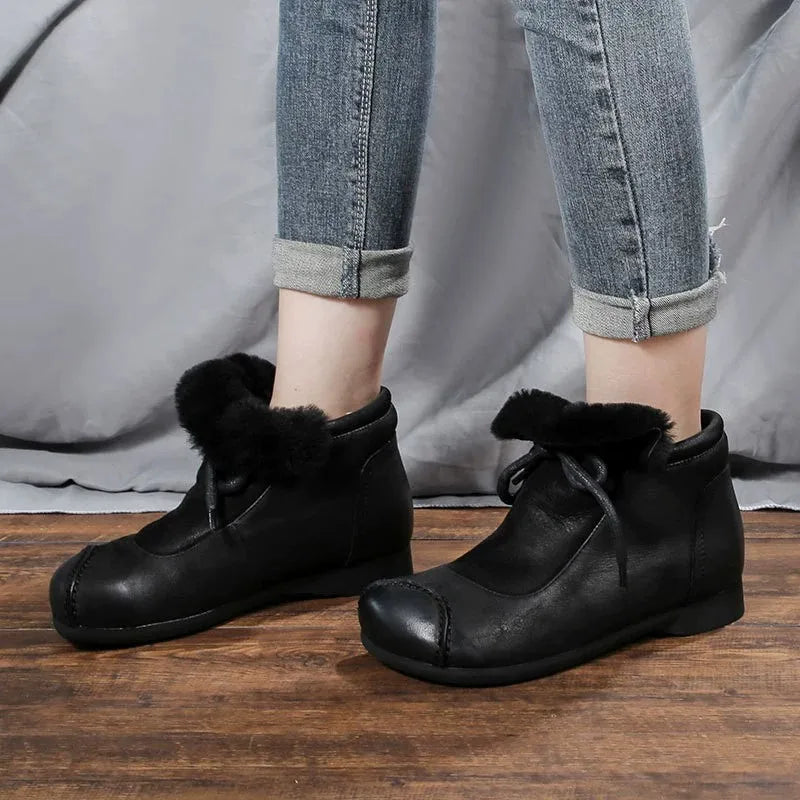Careaymade-Genuine leather women's boots Fashion retro warm Oversized shoes cow leather Pure handmade ankle boots Casual boots