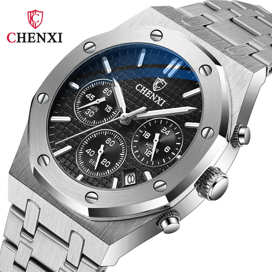 CHENXI Luxury Business Stainless Steel Men's Watches Quartz Movement Waterproof Round Dial Multifunctional Watch for Men