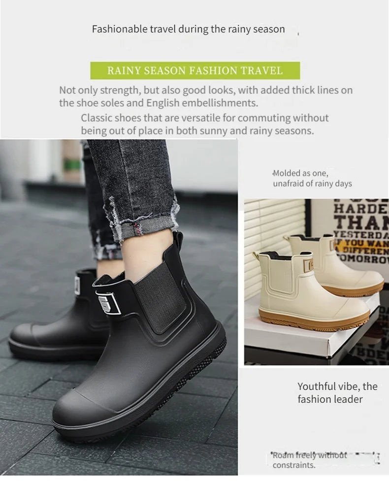 【First need for trendy people in the rainy season】Men's low-tube waterproof rain boots anti-slip wear-resistant Chelsea wind sho