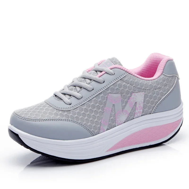 ummer Flat Female Tennis Shoes Wedge Hollowed Out Slip-on Mesh Platform Vulcanization Shoes Breathable Lightweigt Sneakers