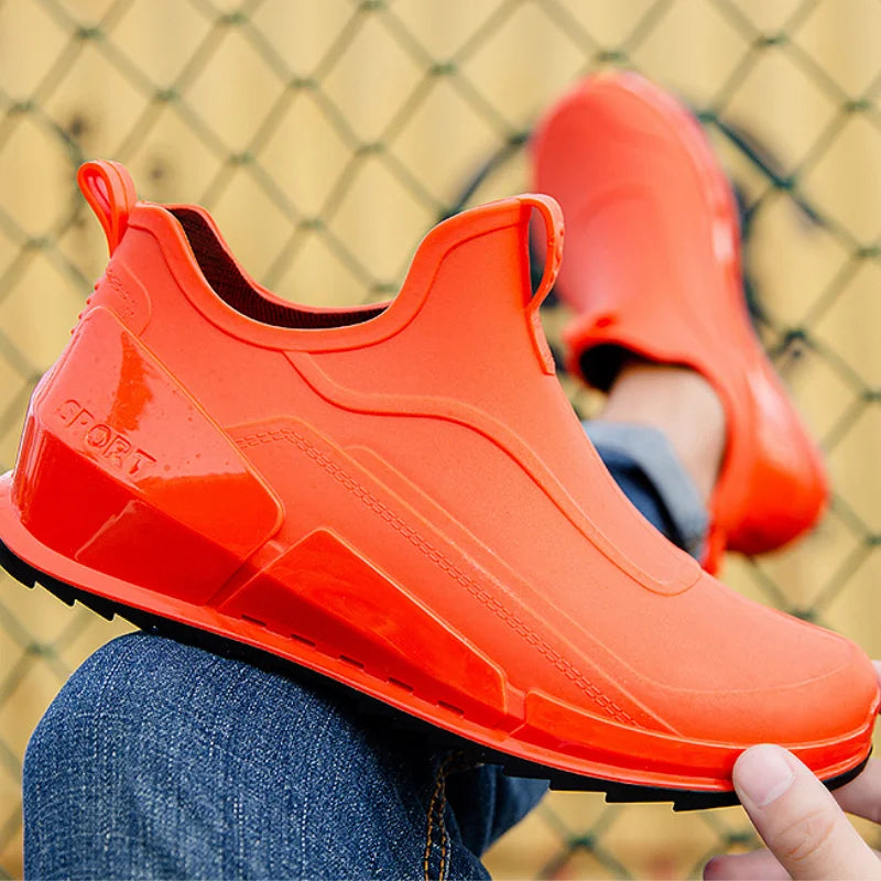 Men's Rain Boots Ankle Waterproof Shoes Men Casual Fishing Work Shoes Slip on Non-slip Rain Shoes Womens Kitchen Rubber Shoe 장화