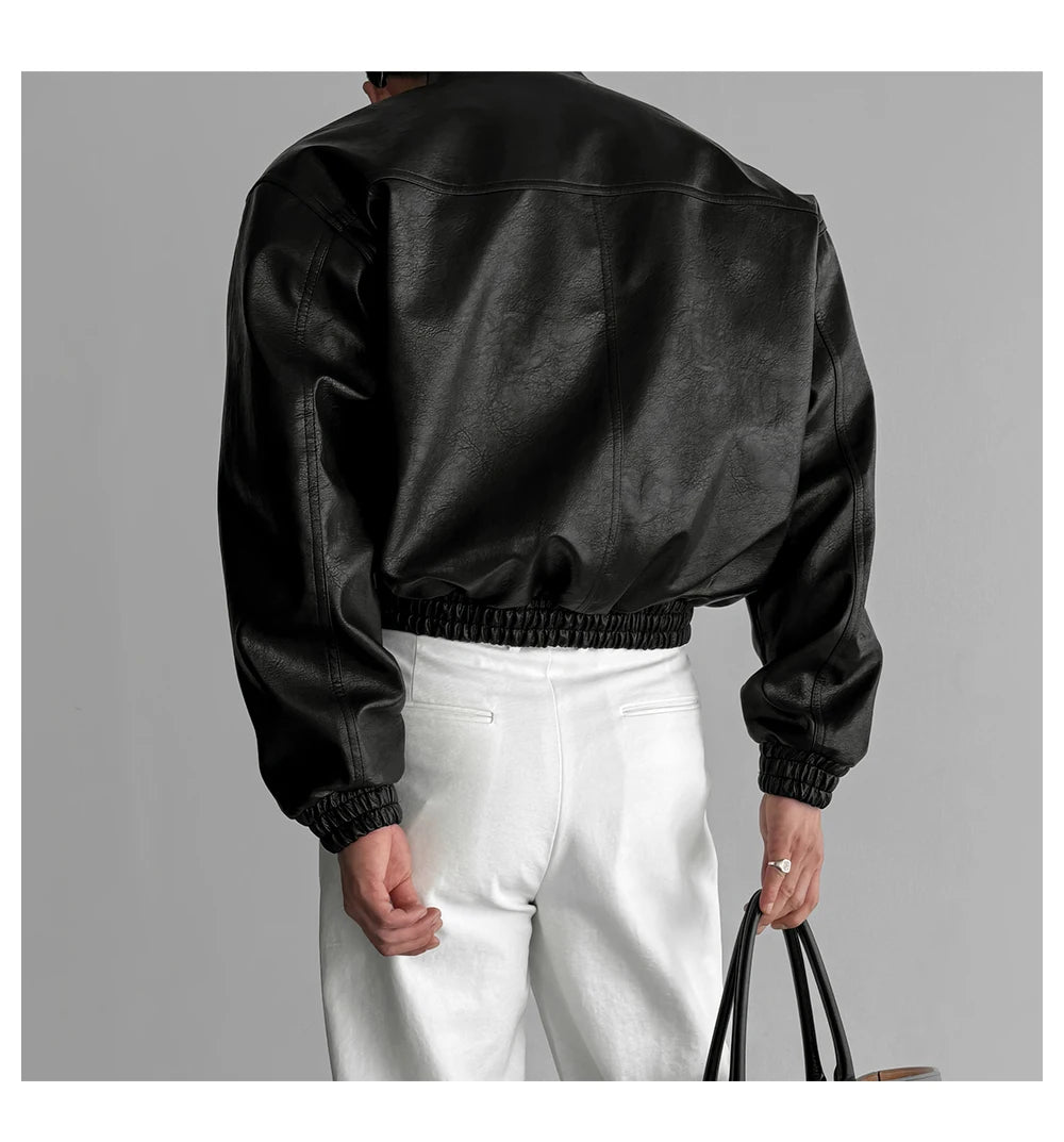 Mauroicardi Spring Autumn Cool Short Waterproof Thickened Warm Black Pu Leather Bomber Jacket Men Zip Up Luxury Designer Clothes