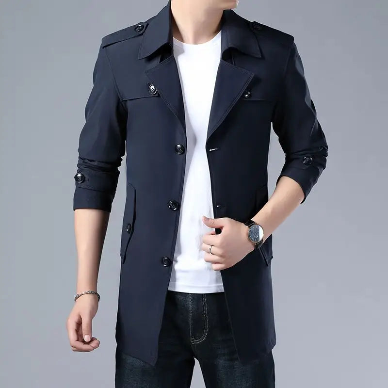 2025 Spring Autumn New Style Windbreaker Men Mid-Length Business Casual Jacket Iron-Free Jacket Large Size Jacket