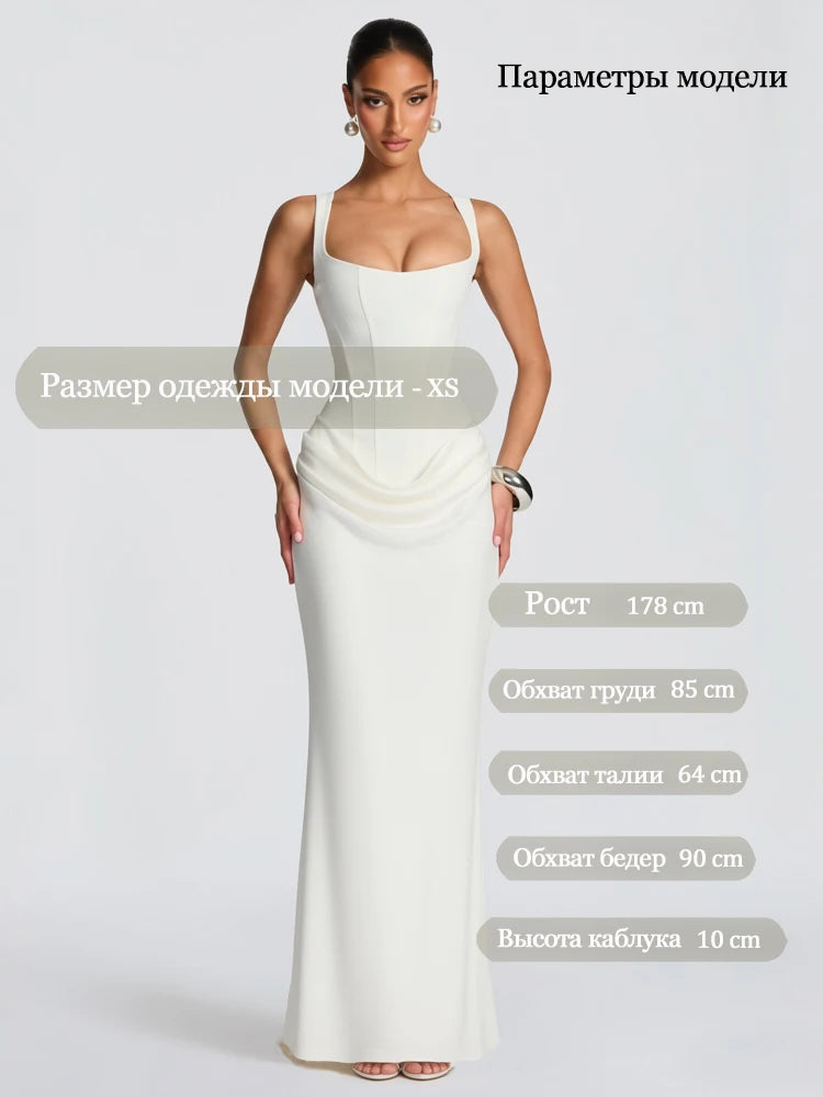 Suninheart White Women's Maxi Dress Elegat Lace Up Dress Slim Formal Wedding Guest Party Dress